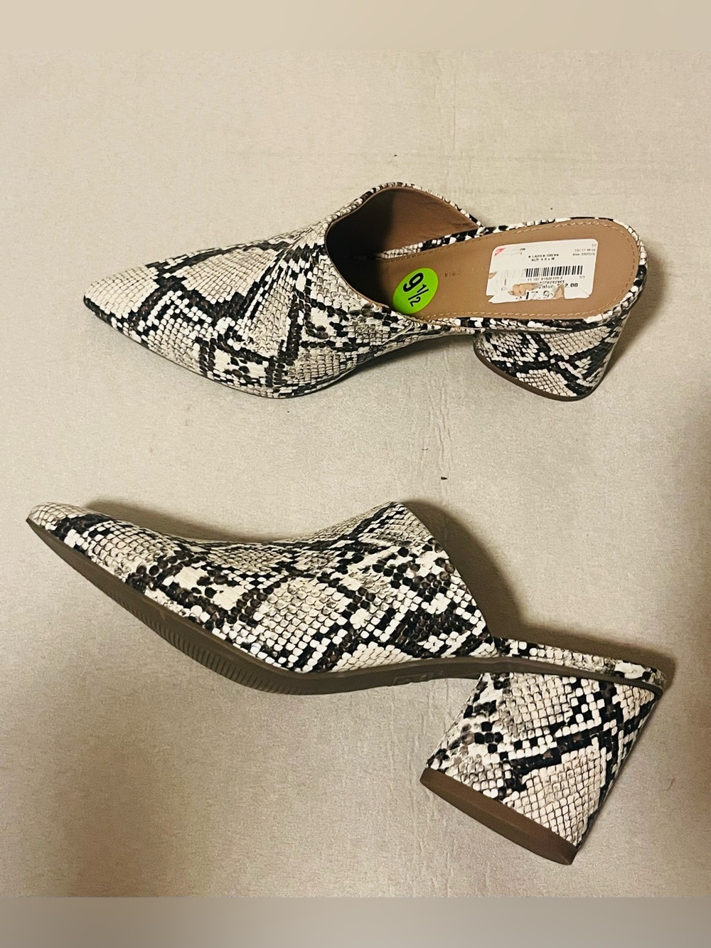 ROHB Joyce Azria Willow Snake Print Pointed Toe Block Heel Mules Size 9.5
